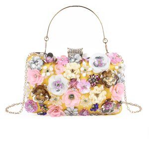 6594 Floral Evening Handbags Colorful Rhinestone Clutch Purses Floral Bride
